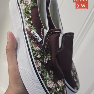 Vans Kids Floral Slip-On Shoes - Brown and White